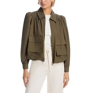 NWT Aqua Olive Green Cropped Jacket Women's Size XS Zip Up Pockets Bubble Hem